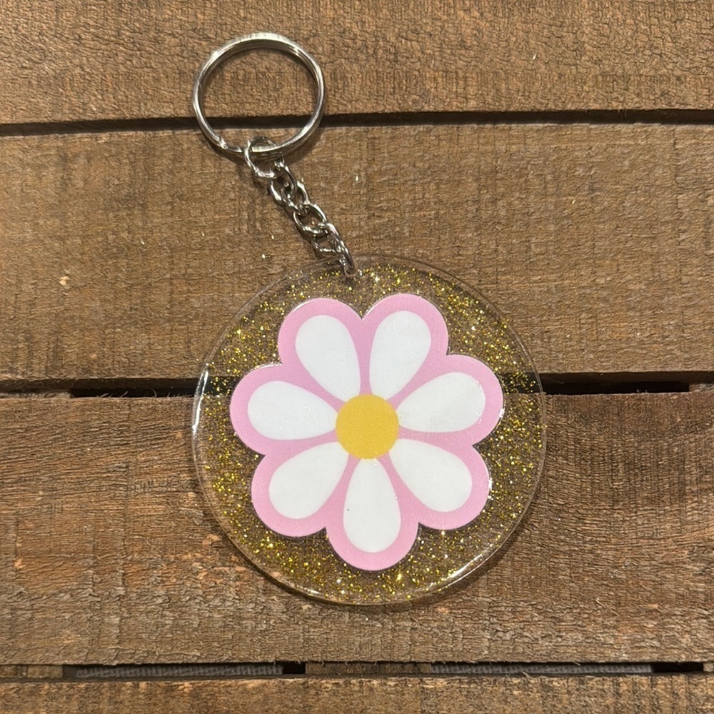 Floral Keychain with Pink and Yellow Daisy